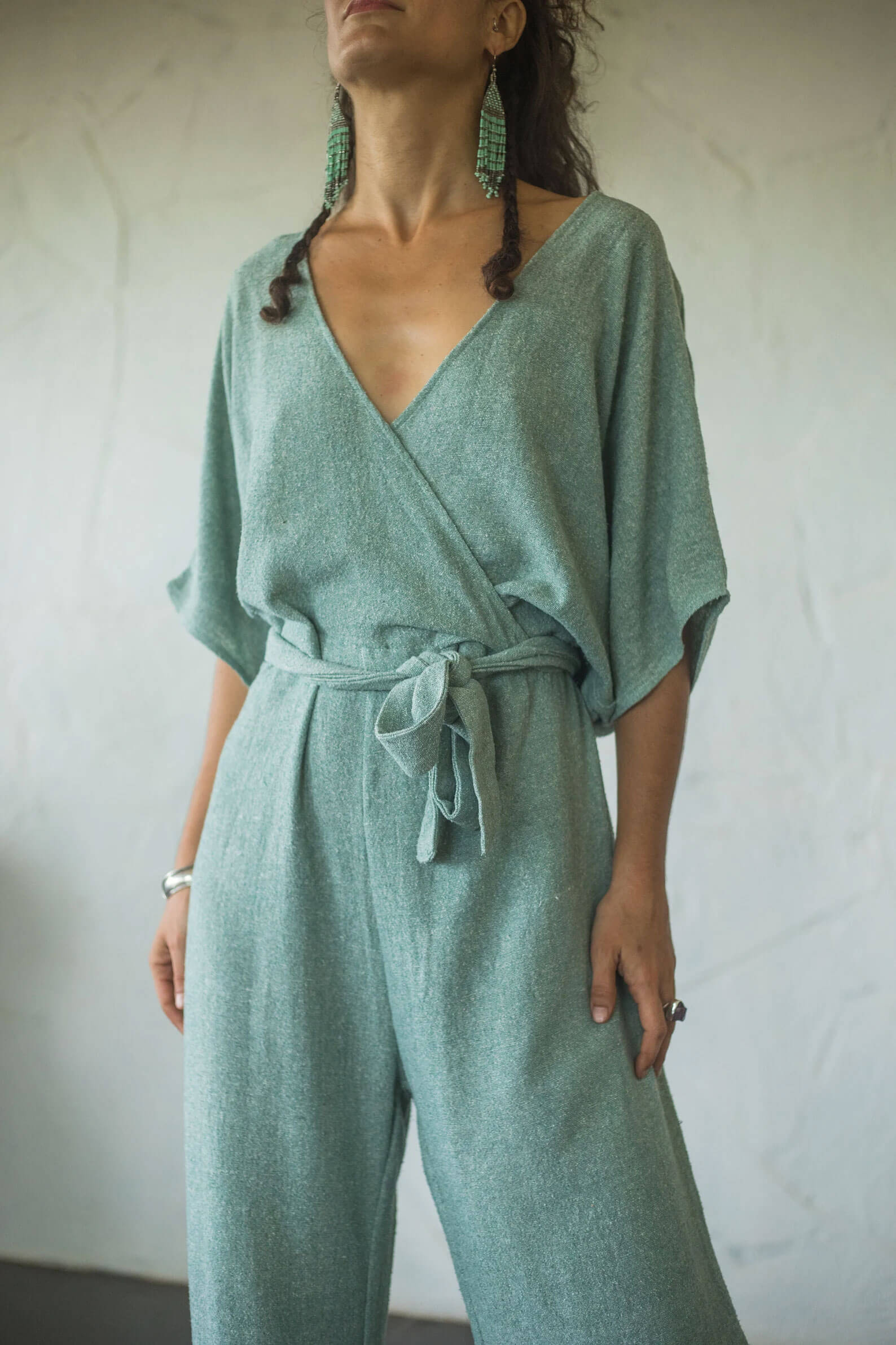 Linen wrap jumpsuit deals