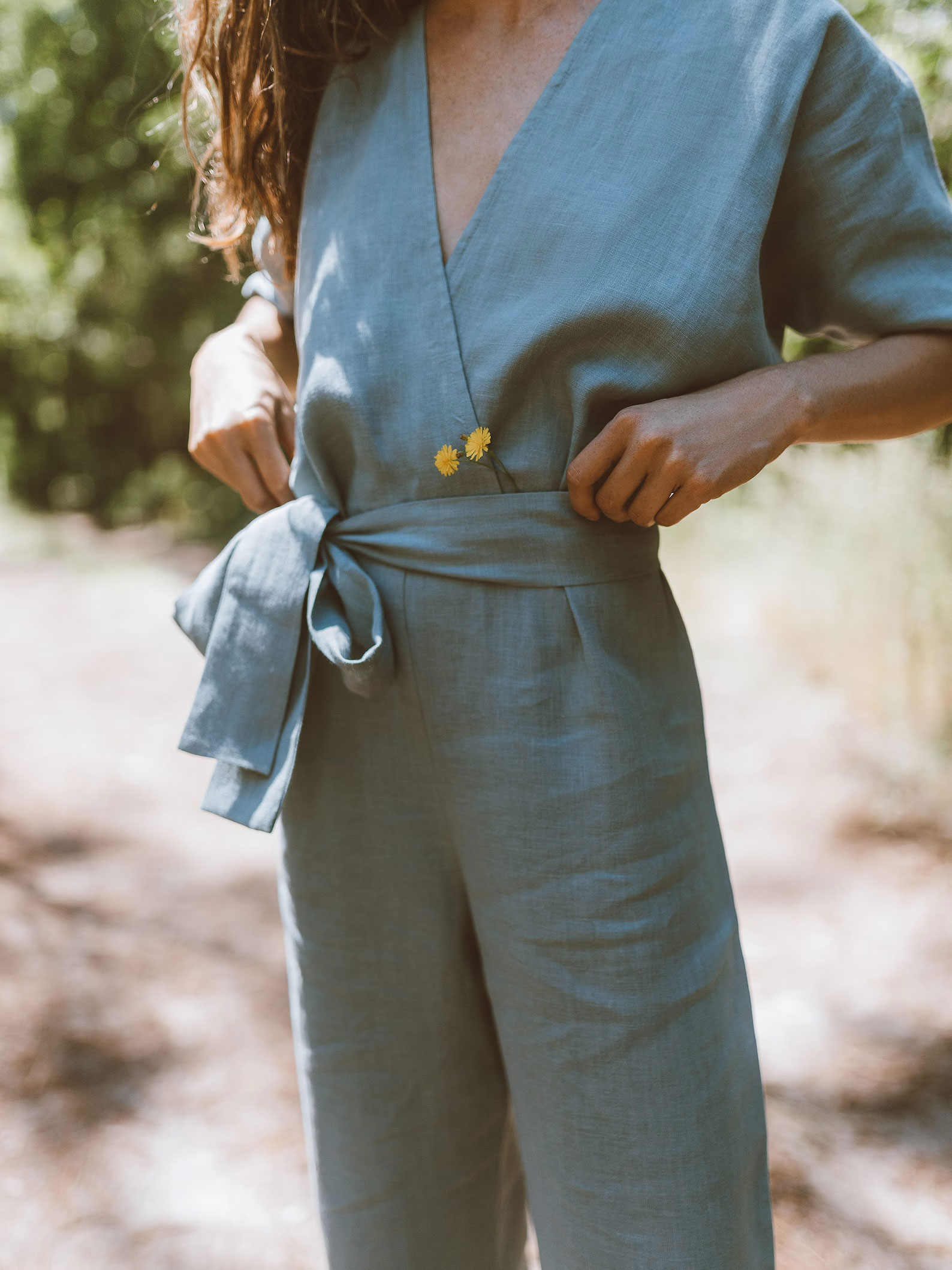 AURORA Linen Jumpsuit / Loose Linen Overalls / Linen Romper With Belt by LoveAndConfuse