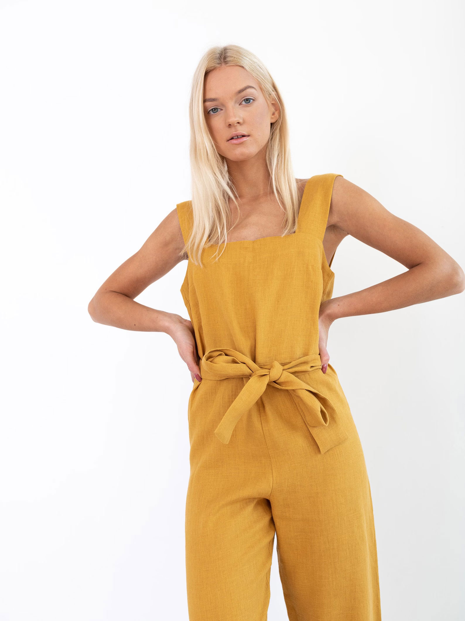 Yellow DAKOTA Linen Jumpsuit for Women / Linen Overalls / Linen Romper