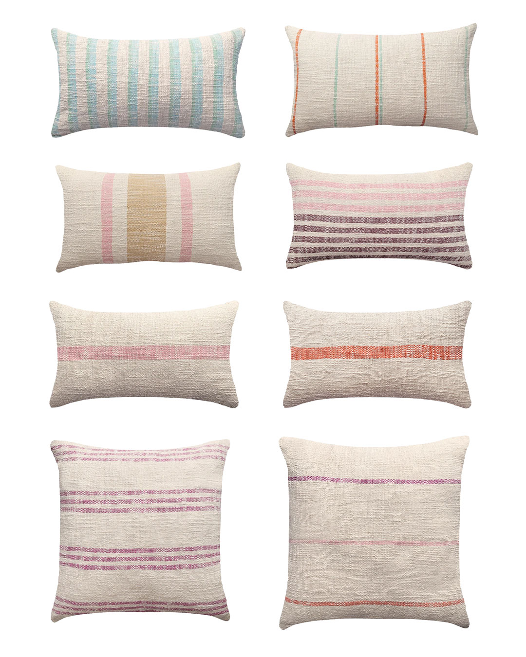 sustainable pillows & home decor by pillowpia - collage of pastel pillows