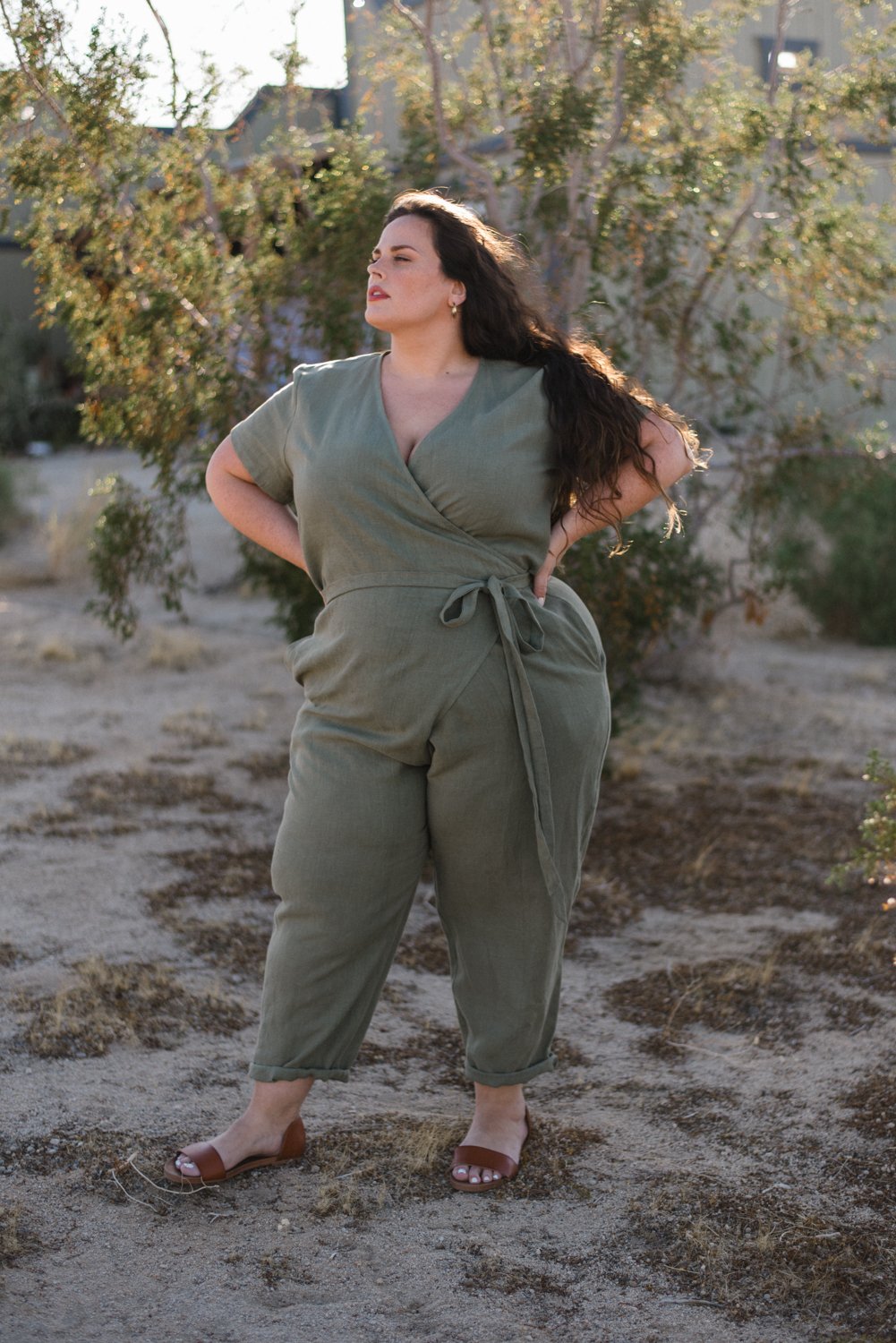 Olive green wrap jumpsuit by Sotela