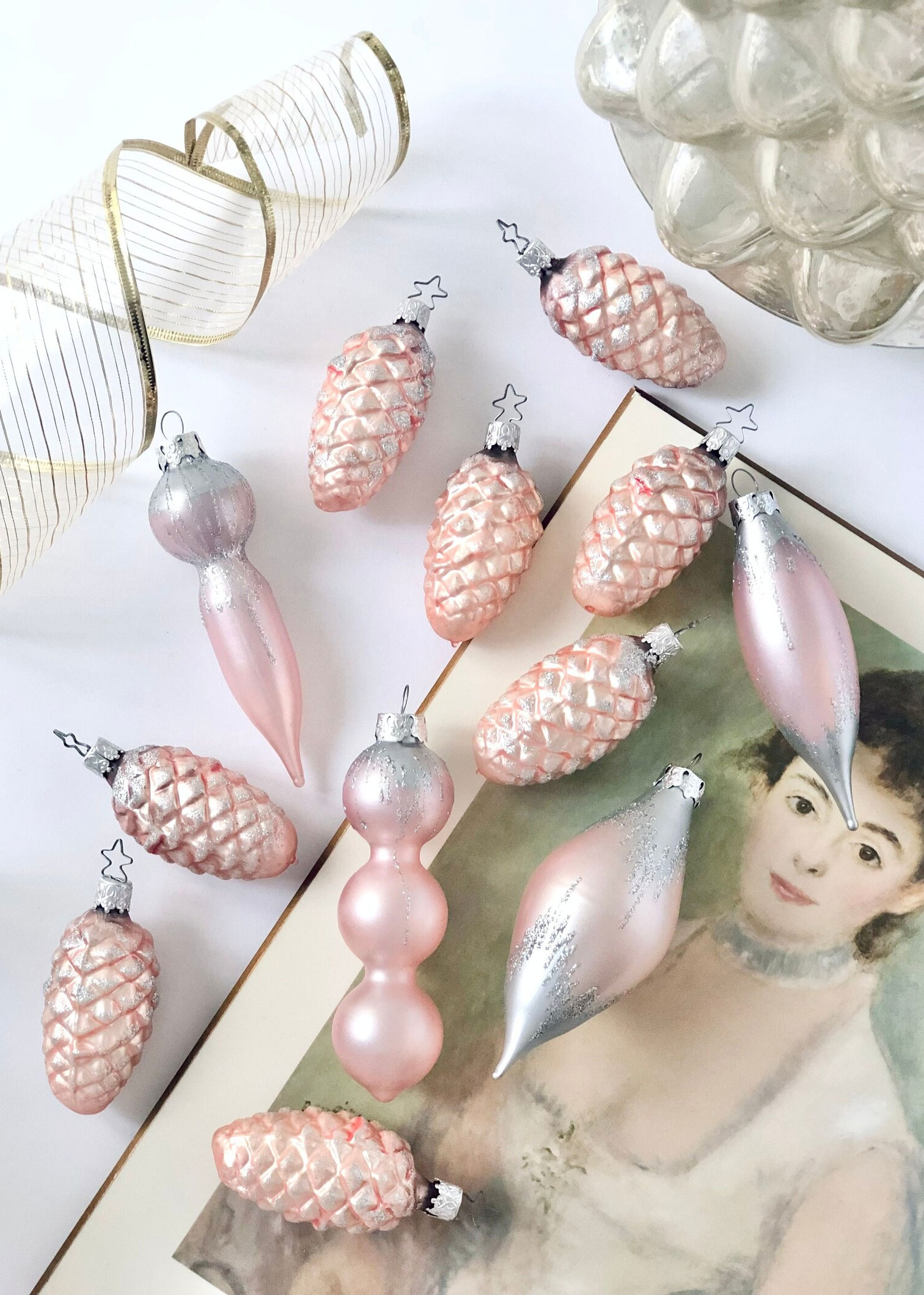 pink vintage cottagecore ornaments