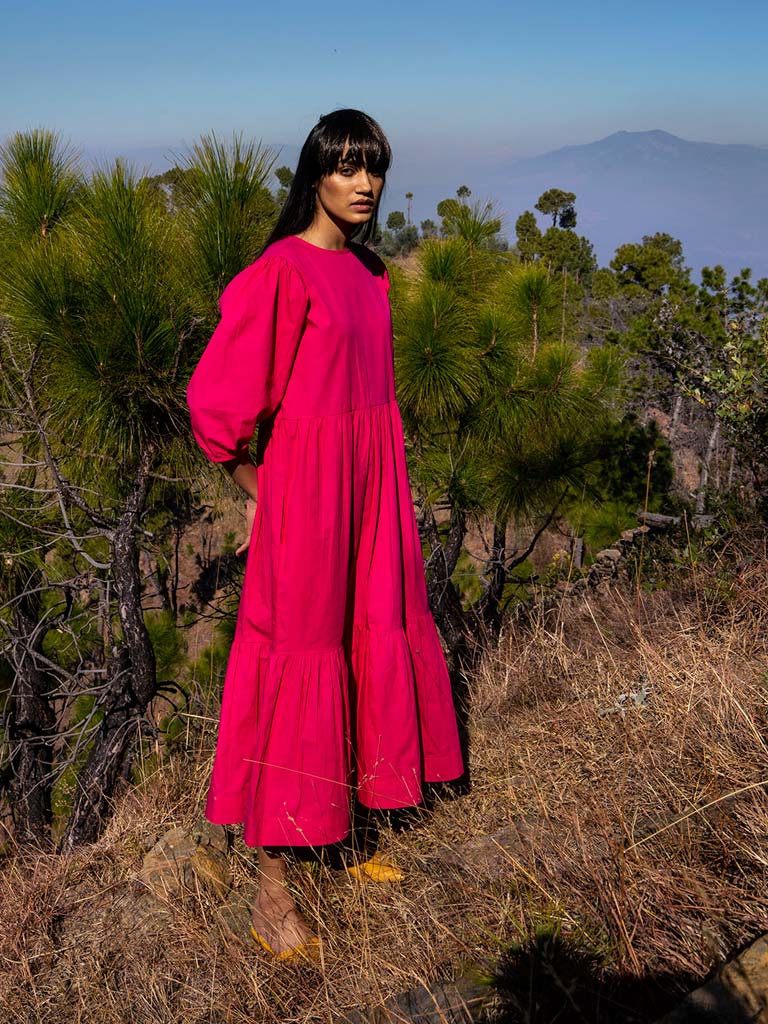 Sustainable Maxi Dress - Hot pink dress from by Khara Kapas f