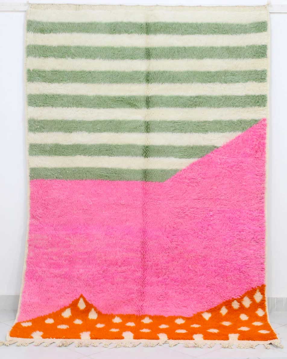 Pink and green Beni Ourain Moroccan rug from Beldihand