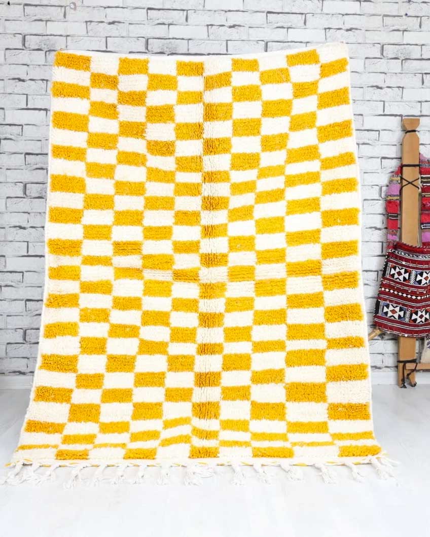 yellow checkered rug - handmade etsy rugs