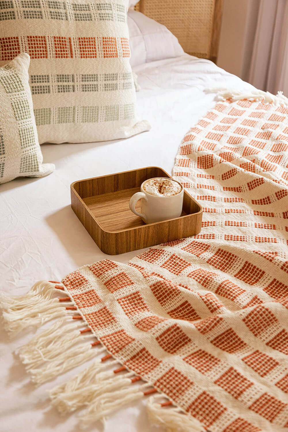 neutral bedroom ideas with zuahaza's woven blankets