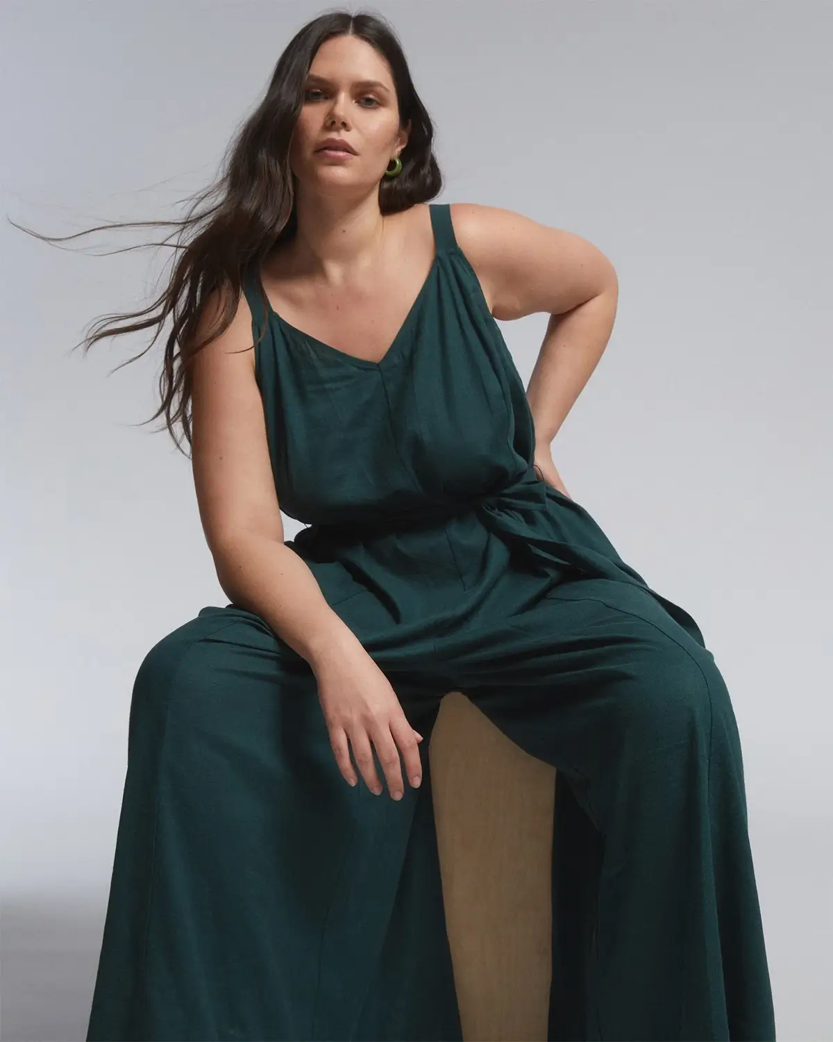 green fall jumpsuit by universal standard - plus size sustainable fashion