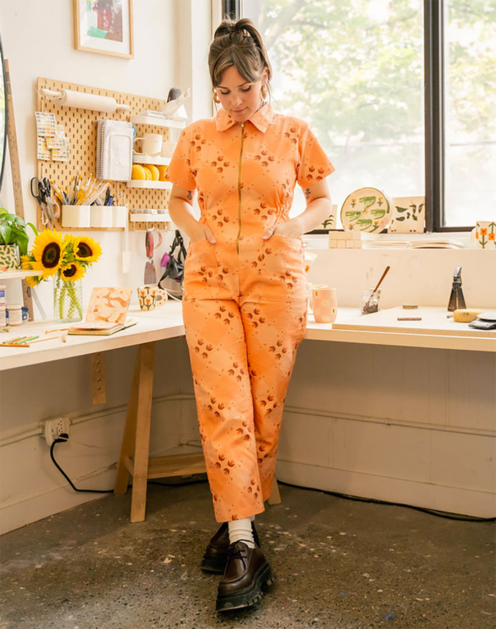 Noble orange ethically made jumpsuit for fall