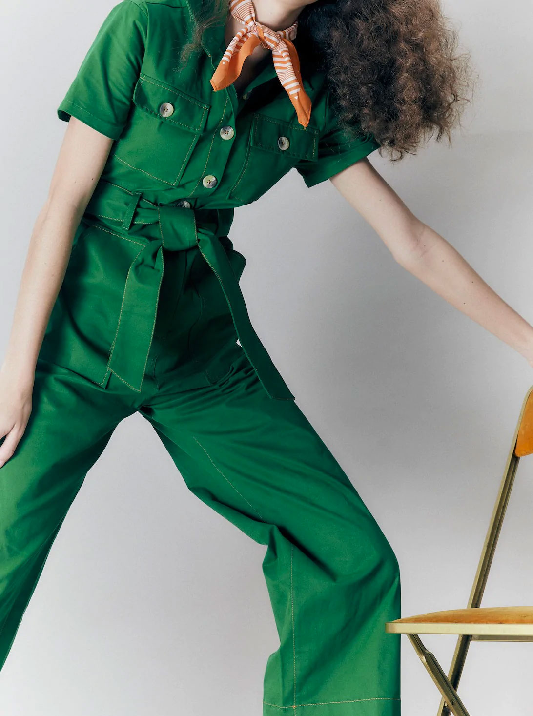 kelly green sustainable jumpsuit for fall