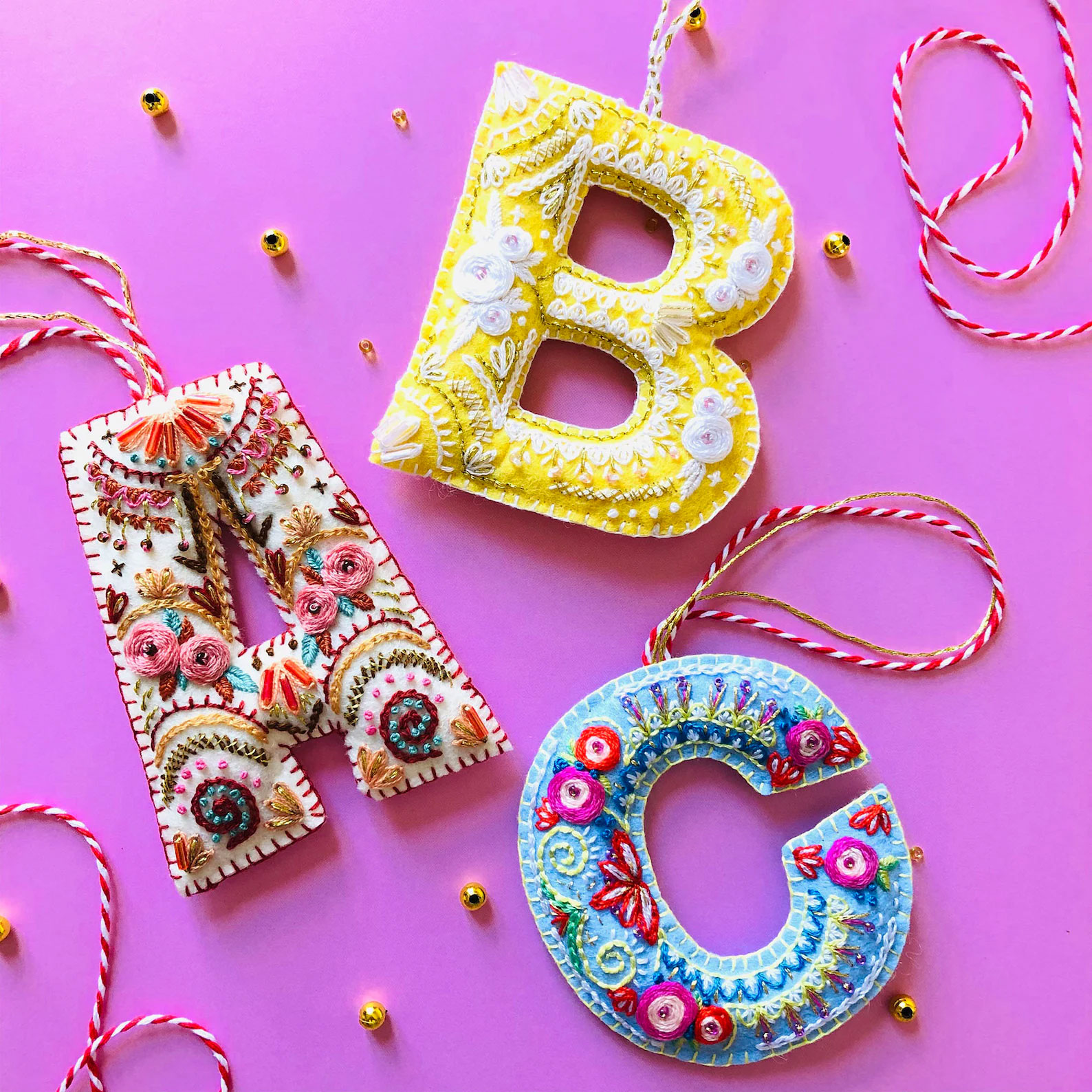 NellyMakesEmbroidery Initial Letter Felt Ornaments