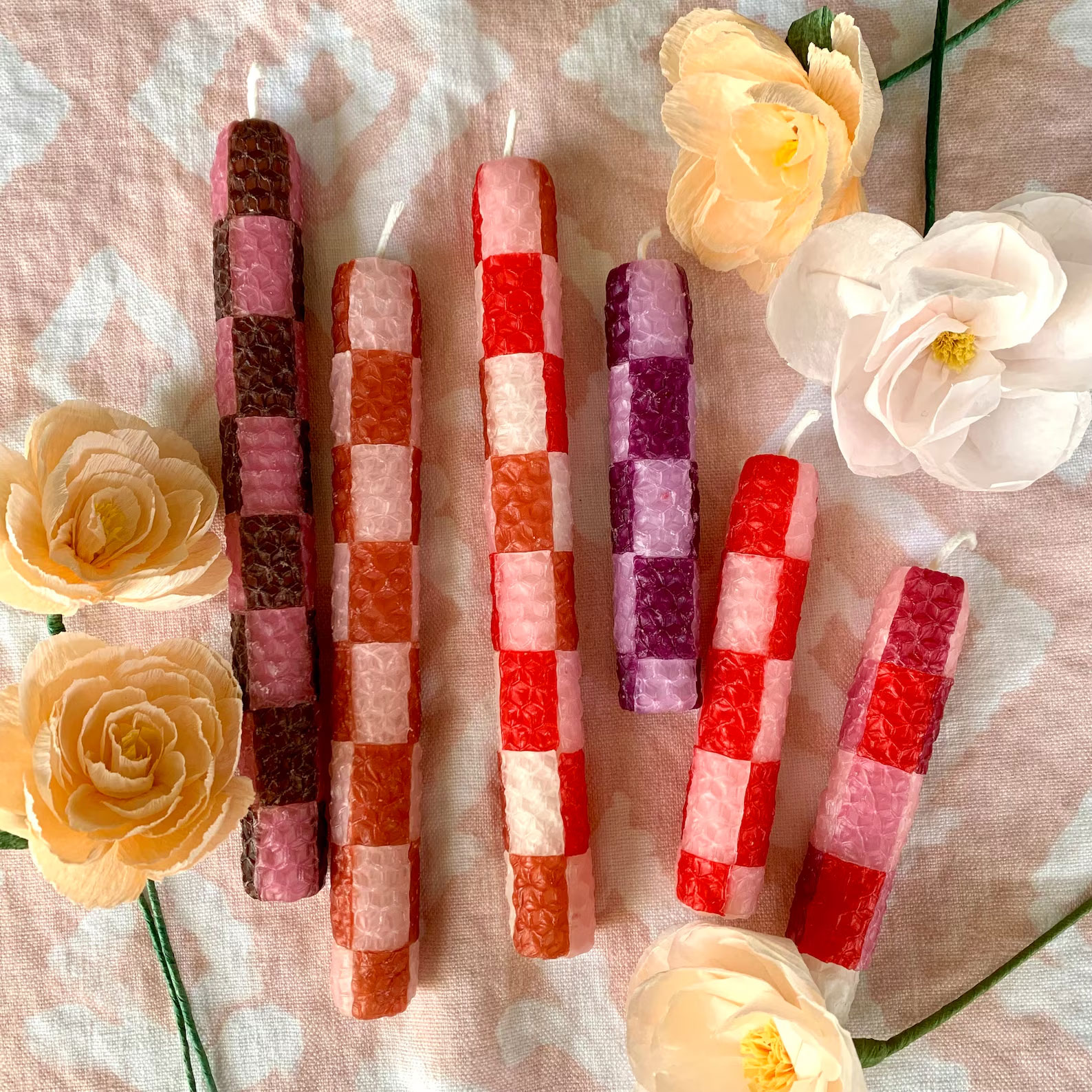 Checkered Beeswax Taper Candles anniesmakes