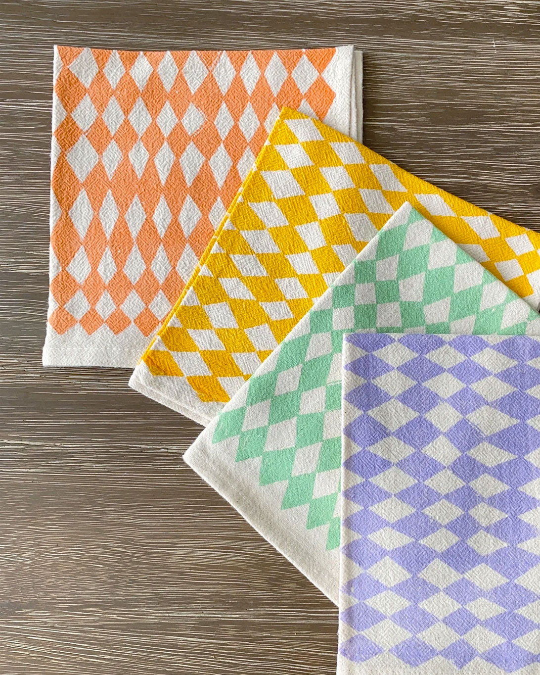 handprinted natural flour sack napkins in bold colors by bright beige