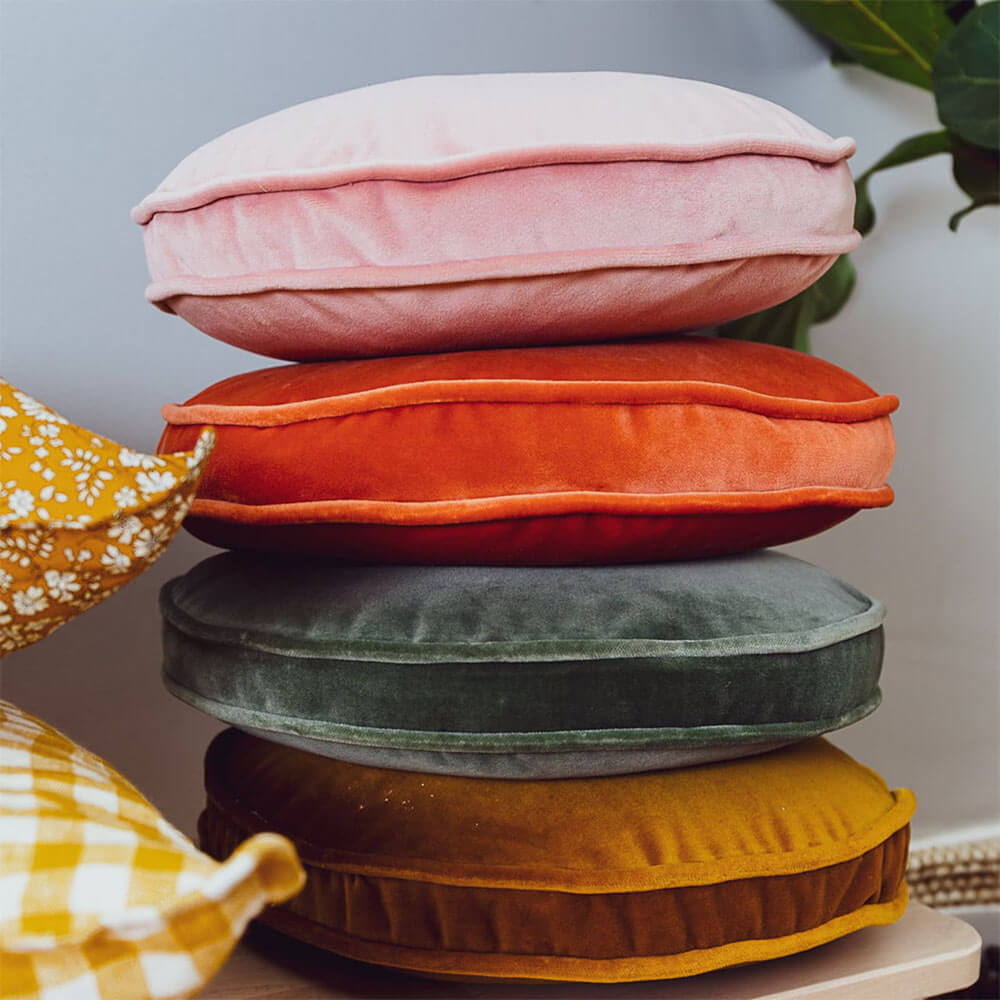 jewel tone round velvet cushions