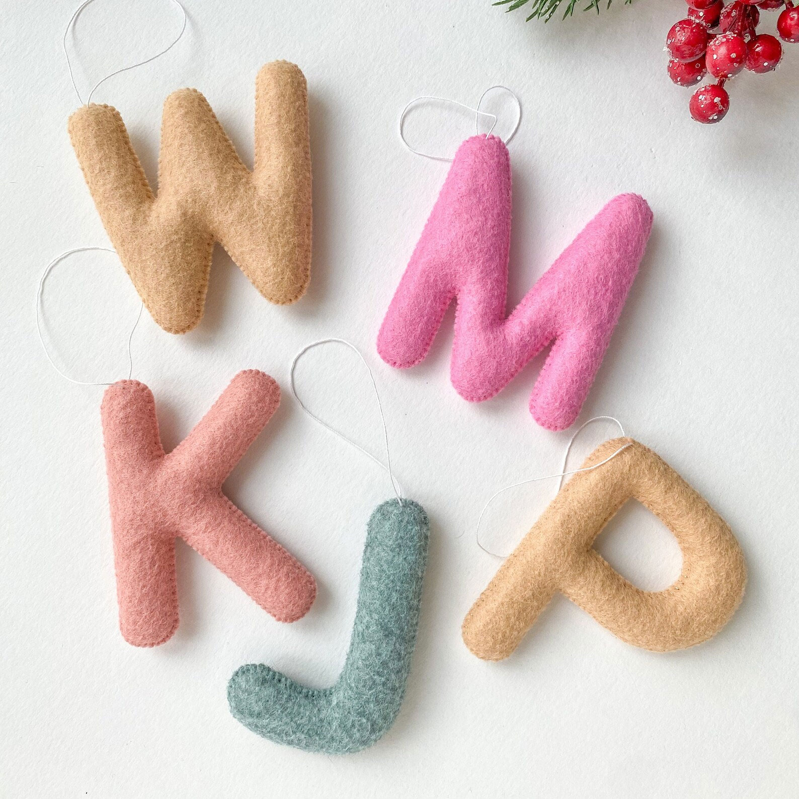 Felt letter ornaments for stockings from SweetBowWithLove