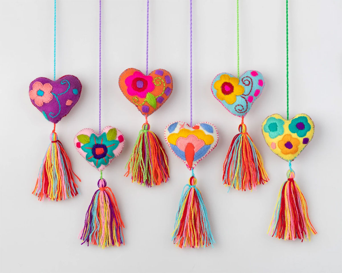 heart felt embroidered ornaments
