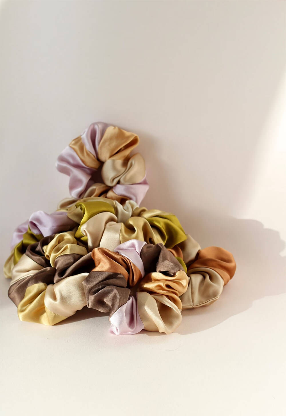 patchwork plant dyed pastel scrunchies