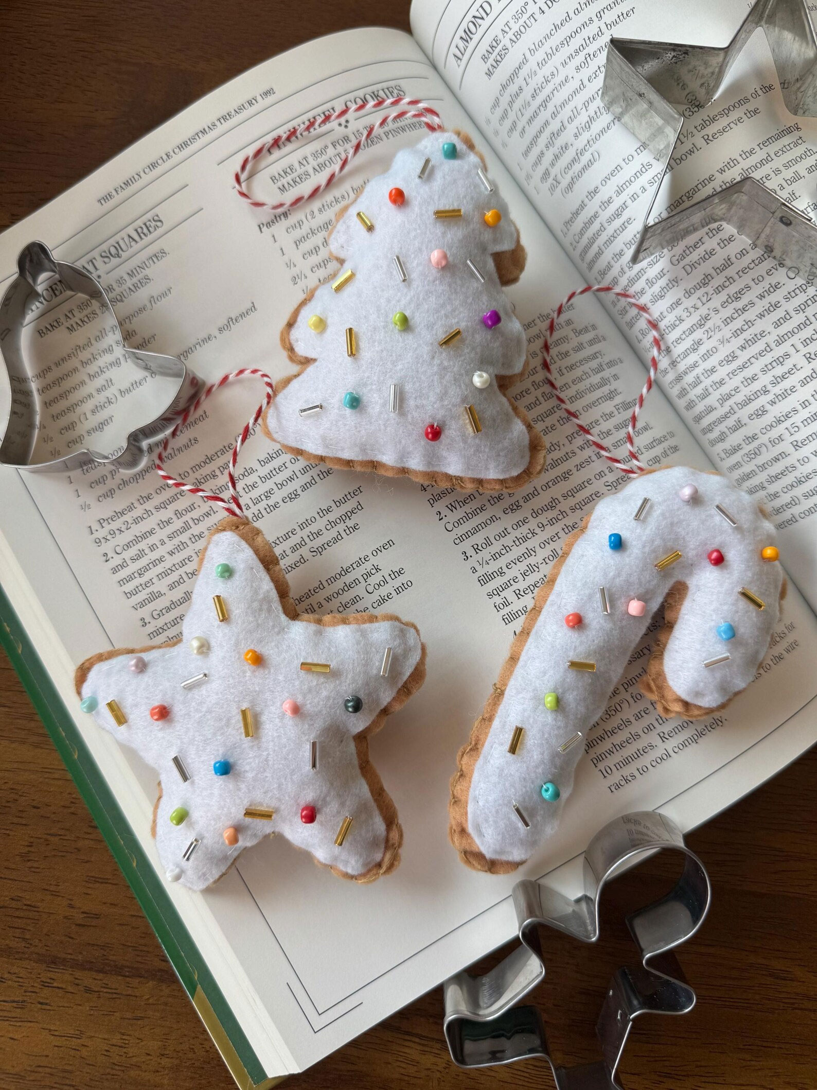 Frosted Sugar Cookies Felt Ornaments (set of 3)