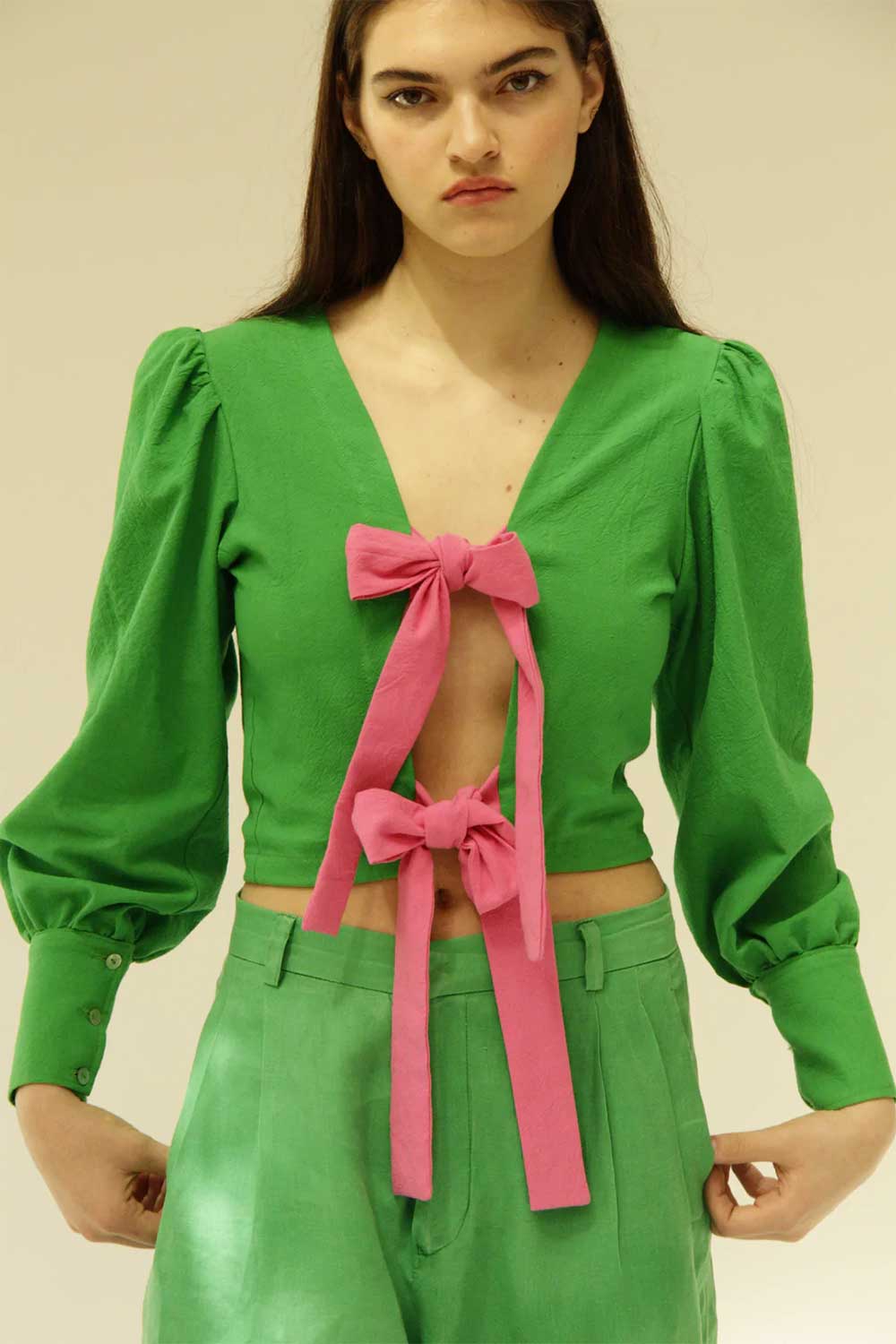 pink and green bow top by HERA