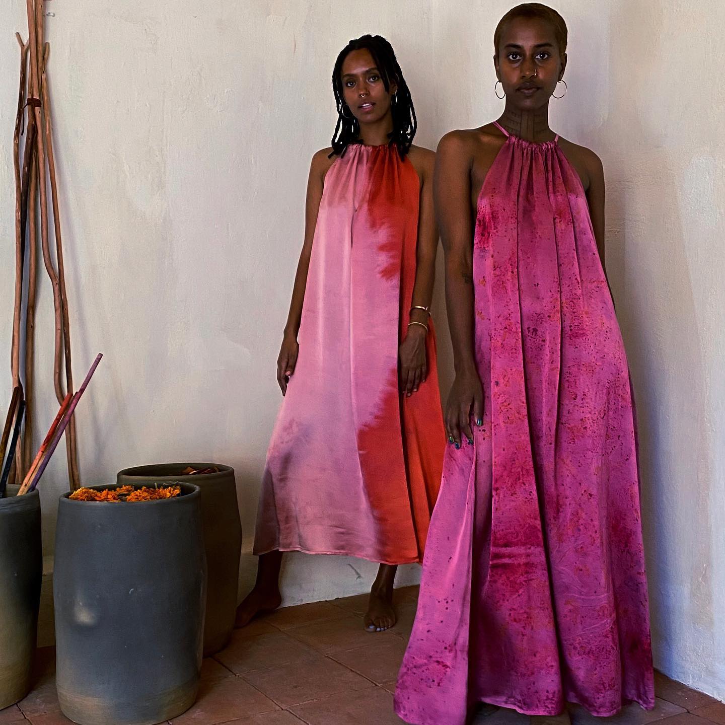 Naturally Dyed pink dresses by GU SHU