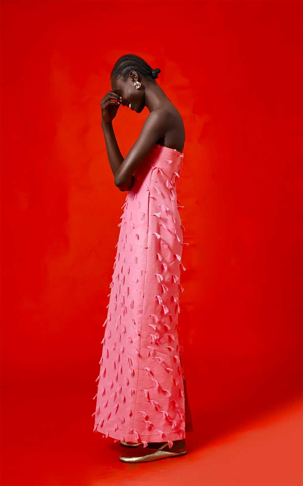 SESE pink handwoven tassel dress by Abiola Olusola, made in Nigeria