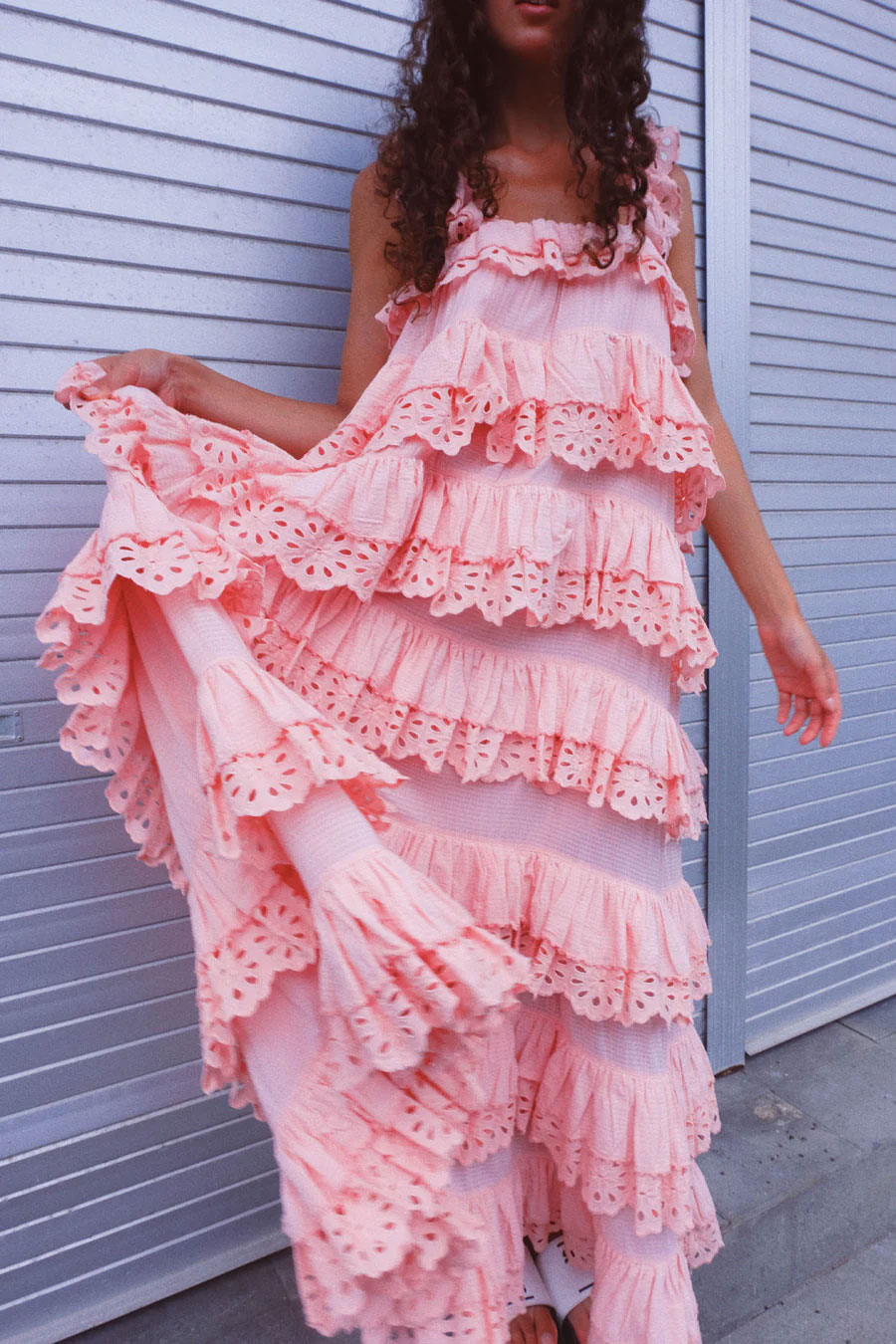 Innika Choo slow fashion brand making fluffy ruffled pink dresses