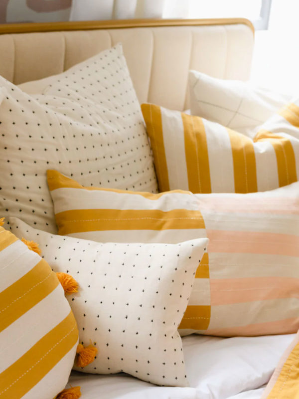 Anchal project Offset yellow and pink pillow via eco club sustainable directory