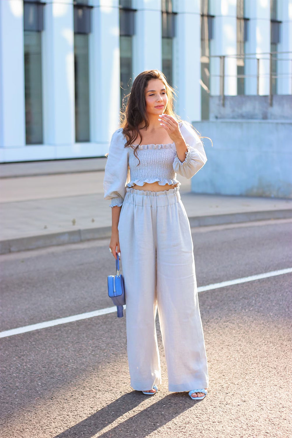Crop top and pant linen two piece set from Linenlara