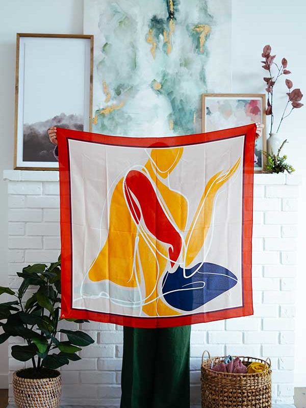 colorful line drawing silk scarf from 1 people