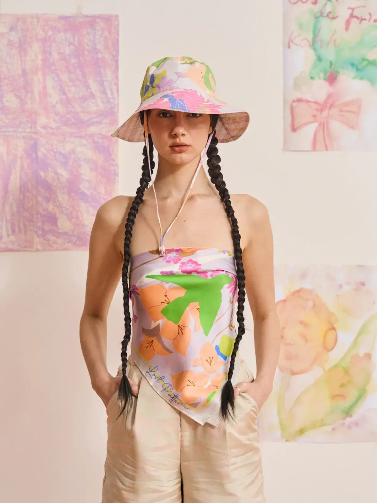 colorful lost pattern reversible bucket hat