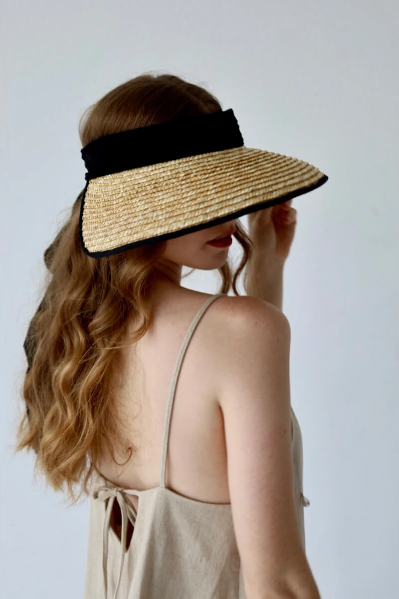 straw visor with black bow
