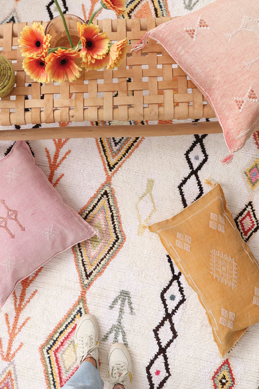 cactus silk pillows and soft pastel moroccan rugs from baba souk