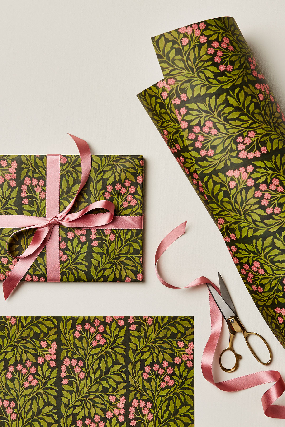 pink and green eco gift wrap from wallflower shop