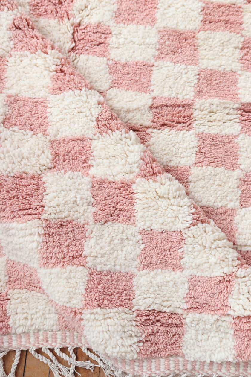 pink checkerboard rug
