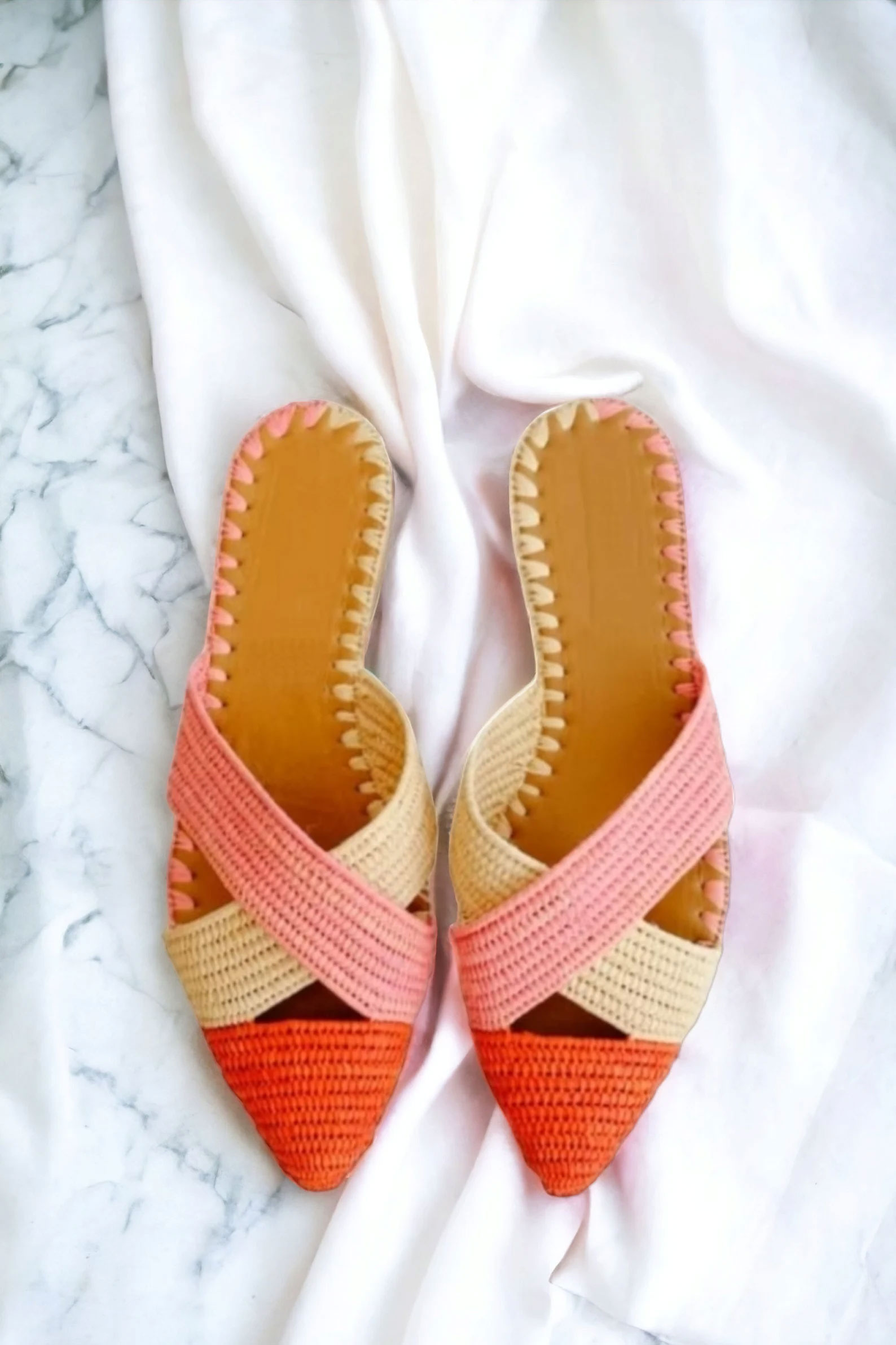 pink color block handmade summer sandals