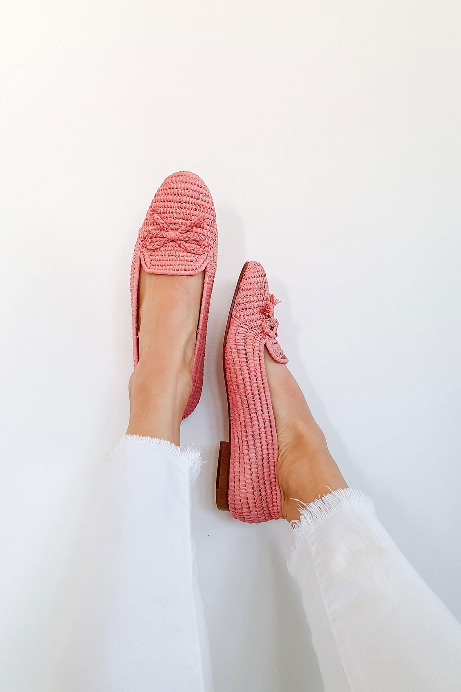 pink raffia ballet flats