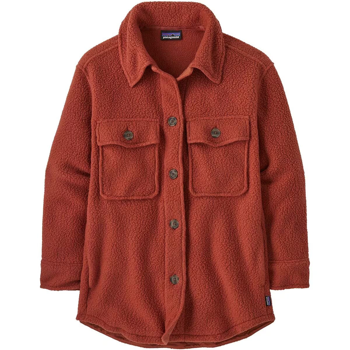 Orange fall Patagonia fleece womens shirt jacket in recycled polyester