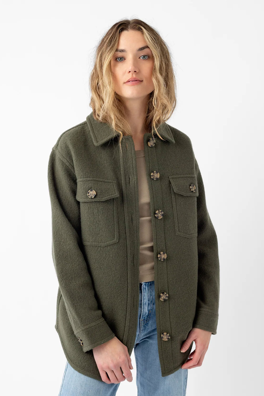 Boucle cozy earth shirt jacket