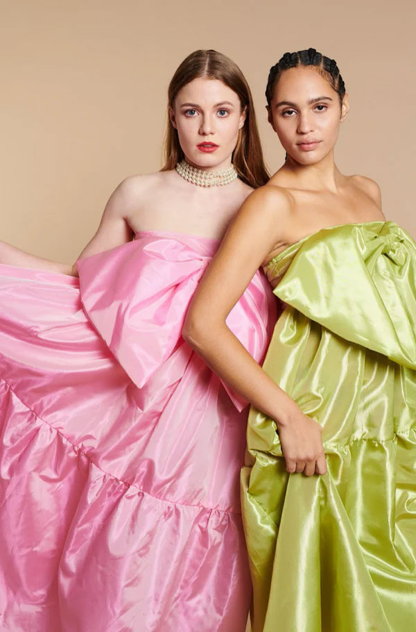 green and pink big bow dresses