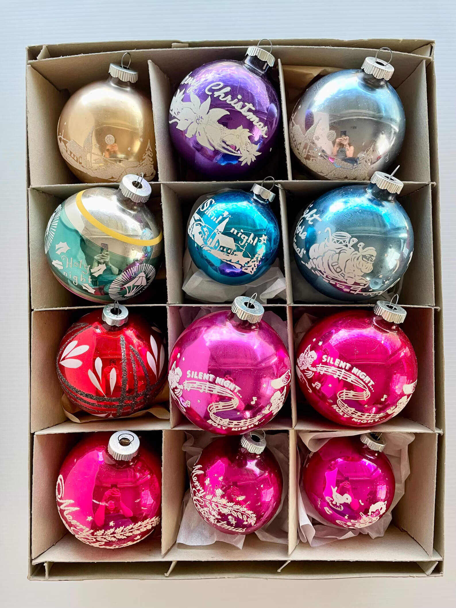 Vintage Shiny Brite Stenciled Glass Christmas Ornament - Large Bauble from Santa's Village Vintage