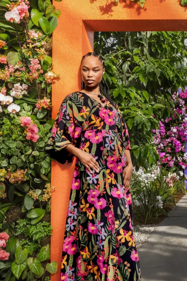 Mixed Orchid Dress- Colorful Tropical Print Floral Sustainable Dress