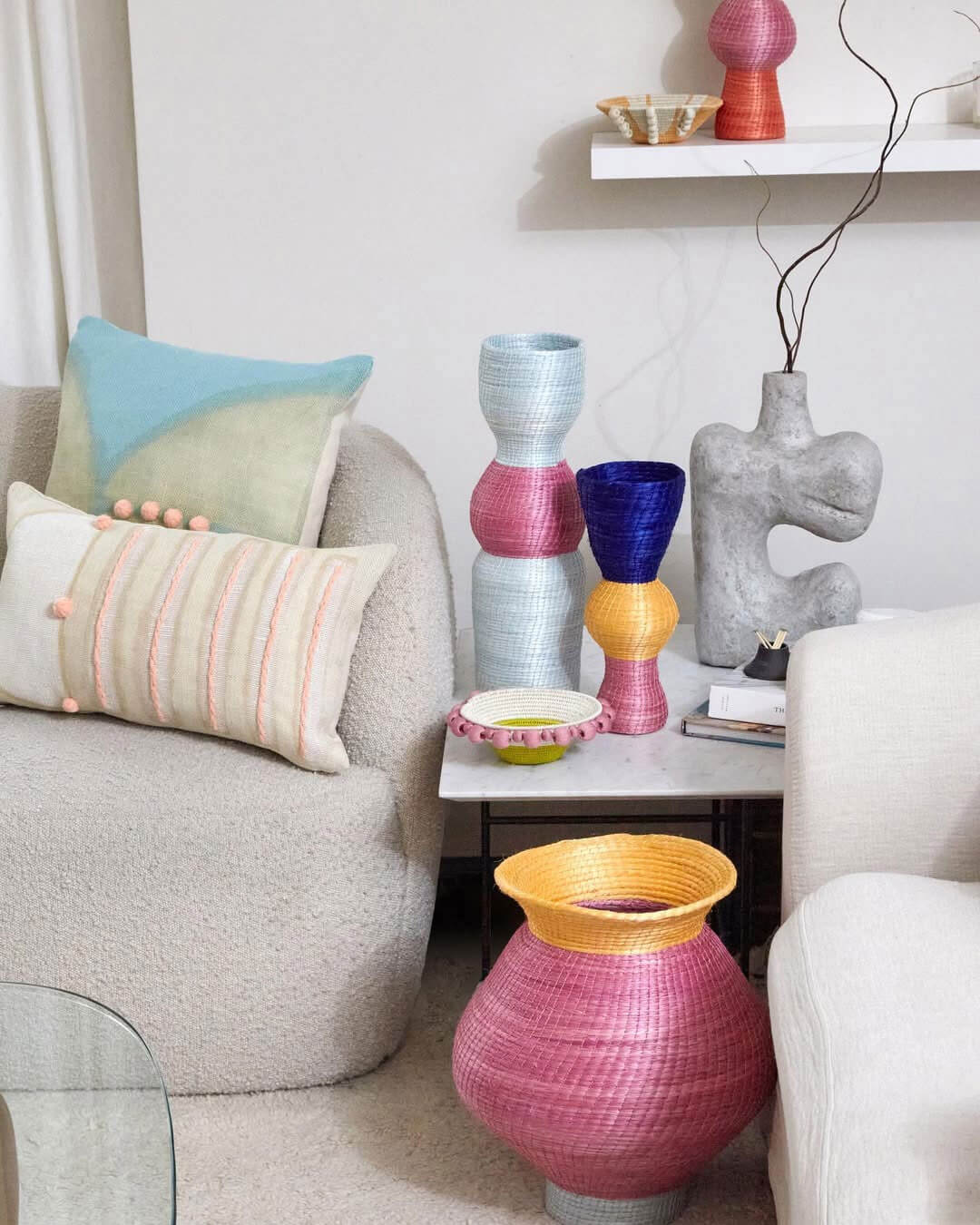 colorful woven vases and baskets by charlie sprout luxury home decor