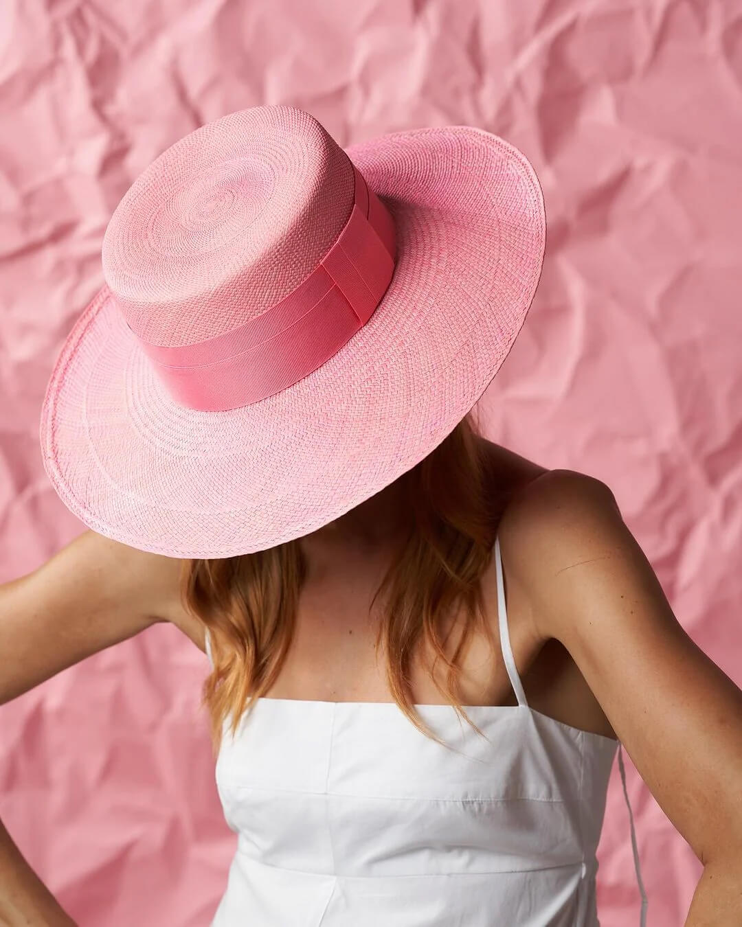 pink wide brim hat by fair trade brand Artesano