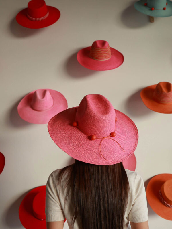 pink wide brim hat by fair trade brand Artesano