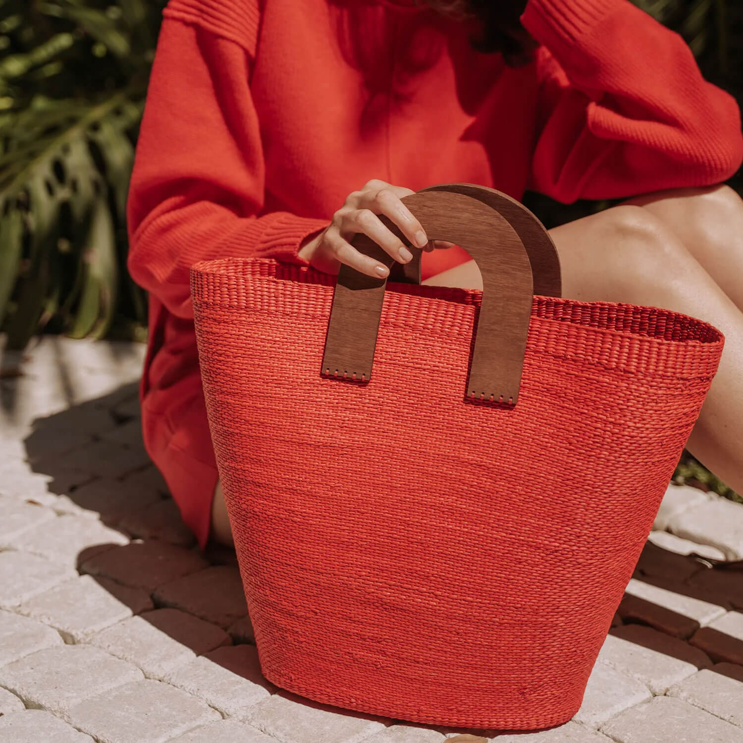 red woven ethically made tote bag by Artesano