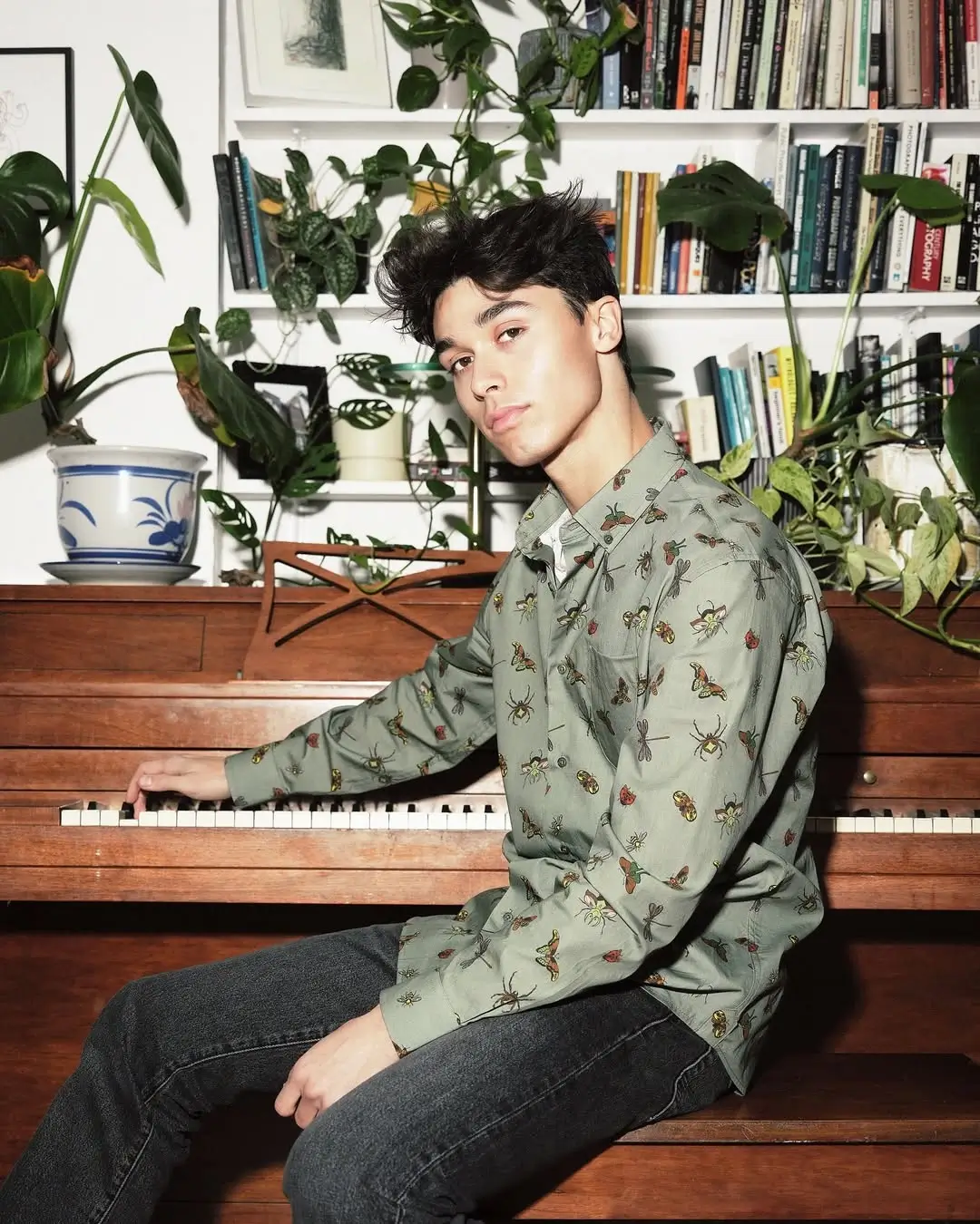 bug printed long sleeve cottons shirt for men