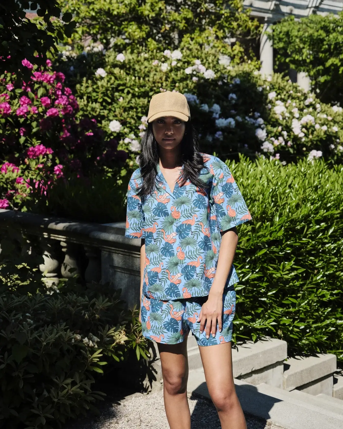 tropical printed shirt and short set women
