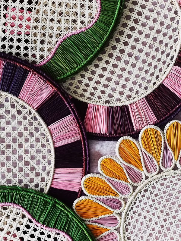 colorful placemats in pink green and yellow from wallflower shops