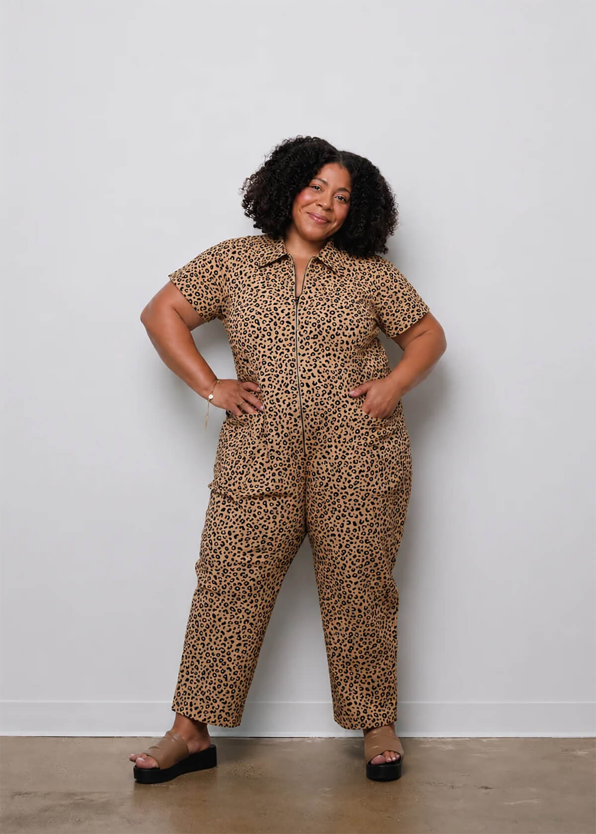 Noble leopard print fall jumpsuit for women