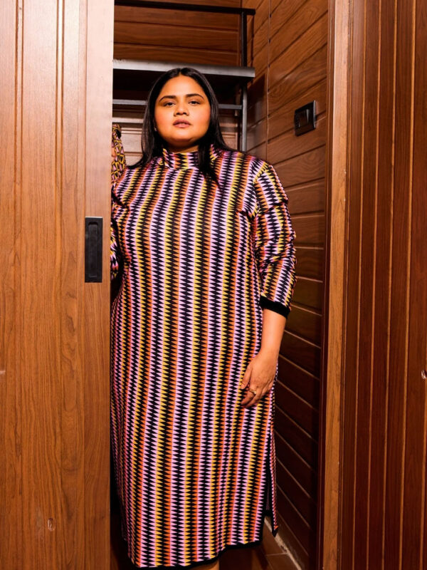 Geometric striped colorful dress by slow fashion bran Wild & Pree