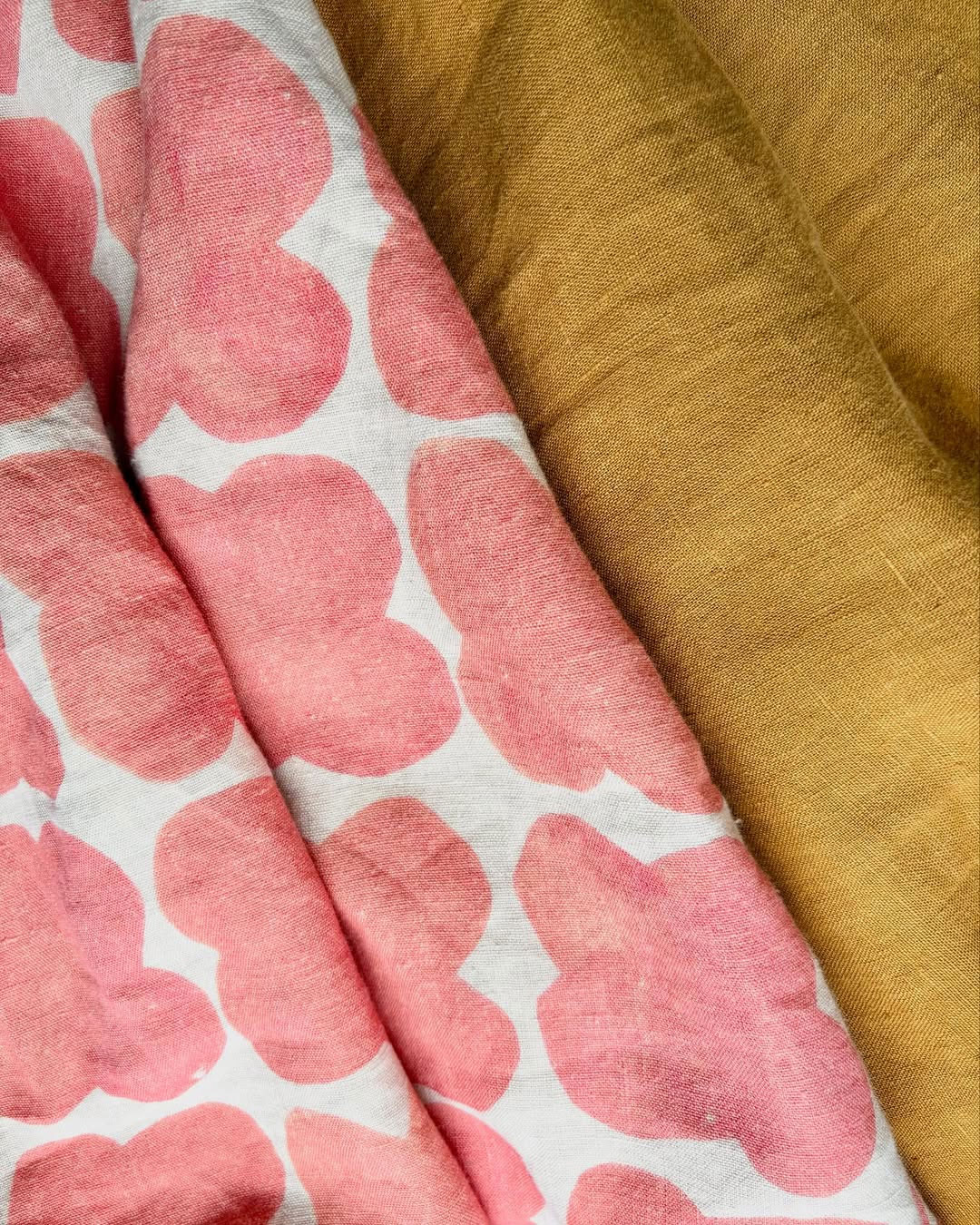 Custom pink and mustard yellow fabrics by Slow Goods Studio